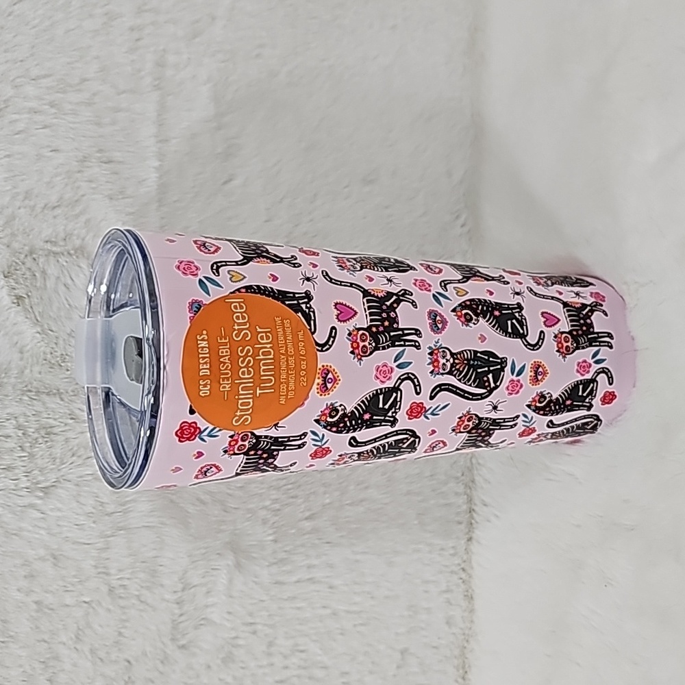 OCS Designs Pink Dia de Los Muertos Cats Stainless Steel Tumbler 22.9 FL oz